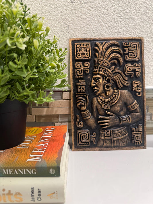 Aztec Warrior Wall Sculpture | Gold and Black Relief Mask | Mesoamerican Wall Art | Ancient Warrior Plaque | Man Cave Gift for Him