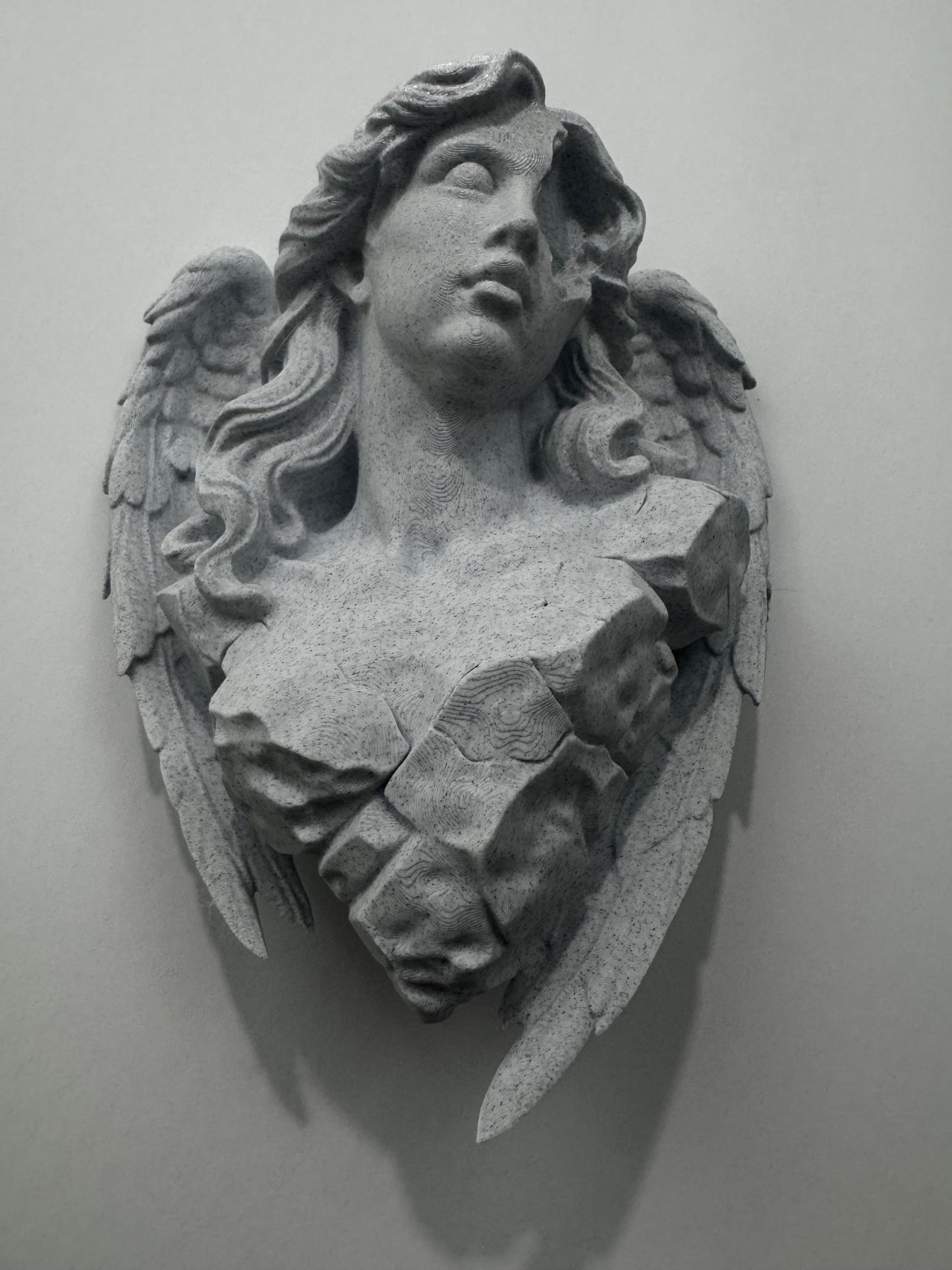 Broken Angel Bust Wall Sculpture | Stone-Style Gothic Decor | Modern Classical Wall Art | 3D Printed Angel Relief