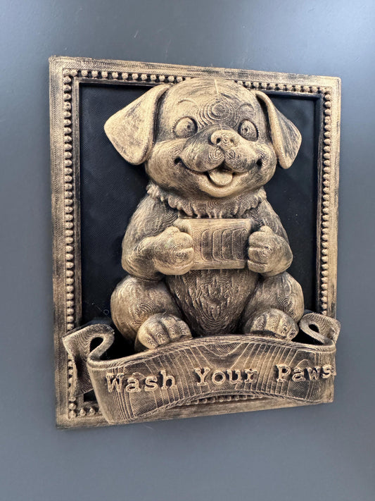 Wash Your Paws Sign | Dog Bathroom Decor | Funny Puppy Wall Plaque | Rustic Stone Pet Art | Dog Lover Housewarming Gift