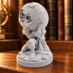 Right angle of the Atlas statue showing the hidden city in the globe