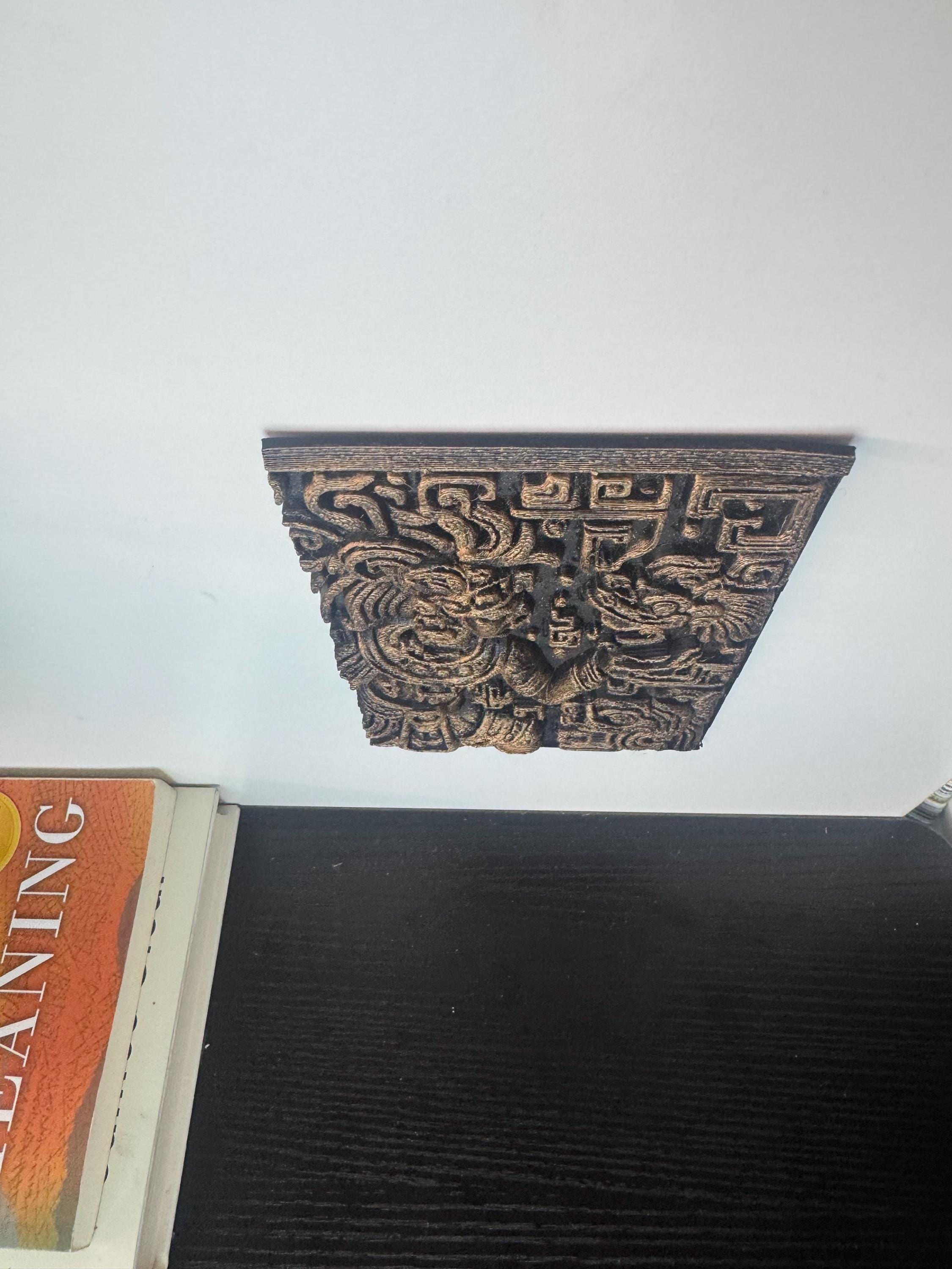 Tribal Wall Mask Sculpture | Aztec Style Face Decor | Hand Painted Ethnic Wall Art | Carved Cultural Accent | Boho Living Room Hanging