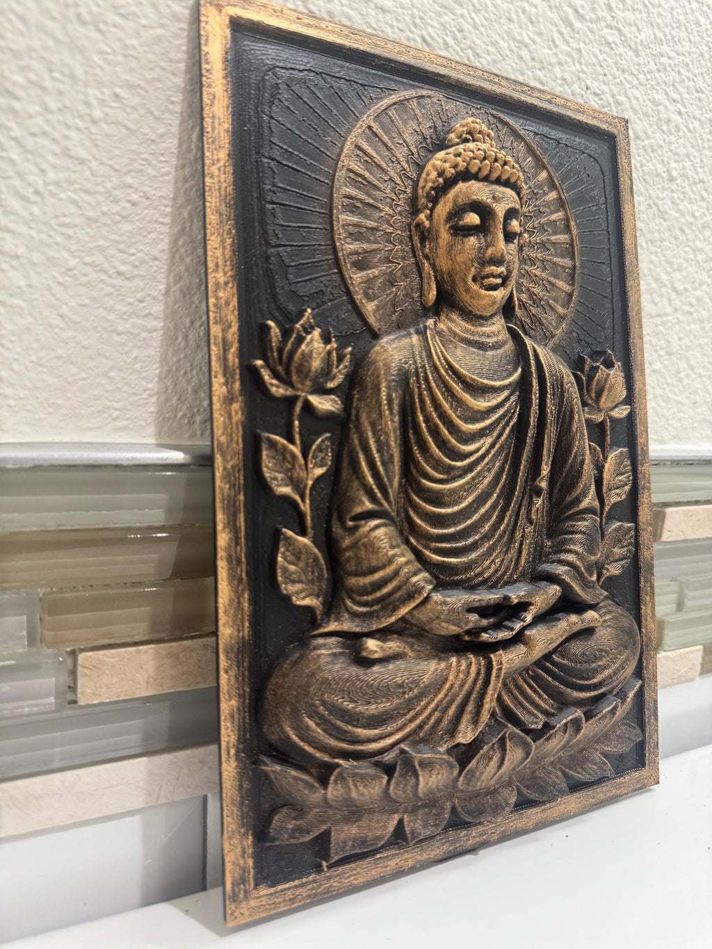 Meditating Buddha Wall Plaque: Antique Gold Zen Decor