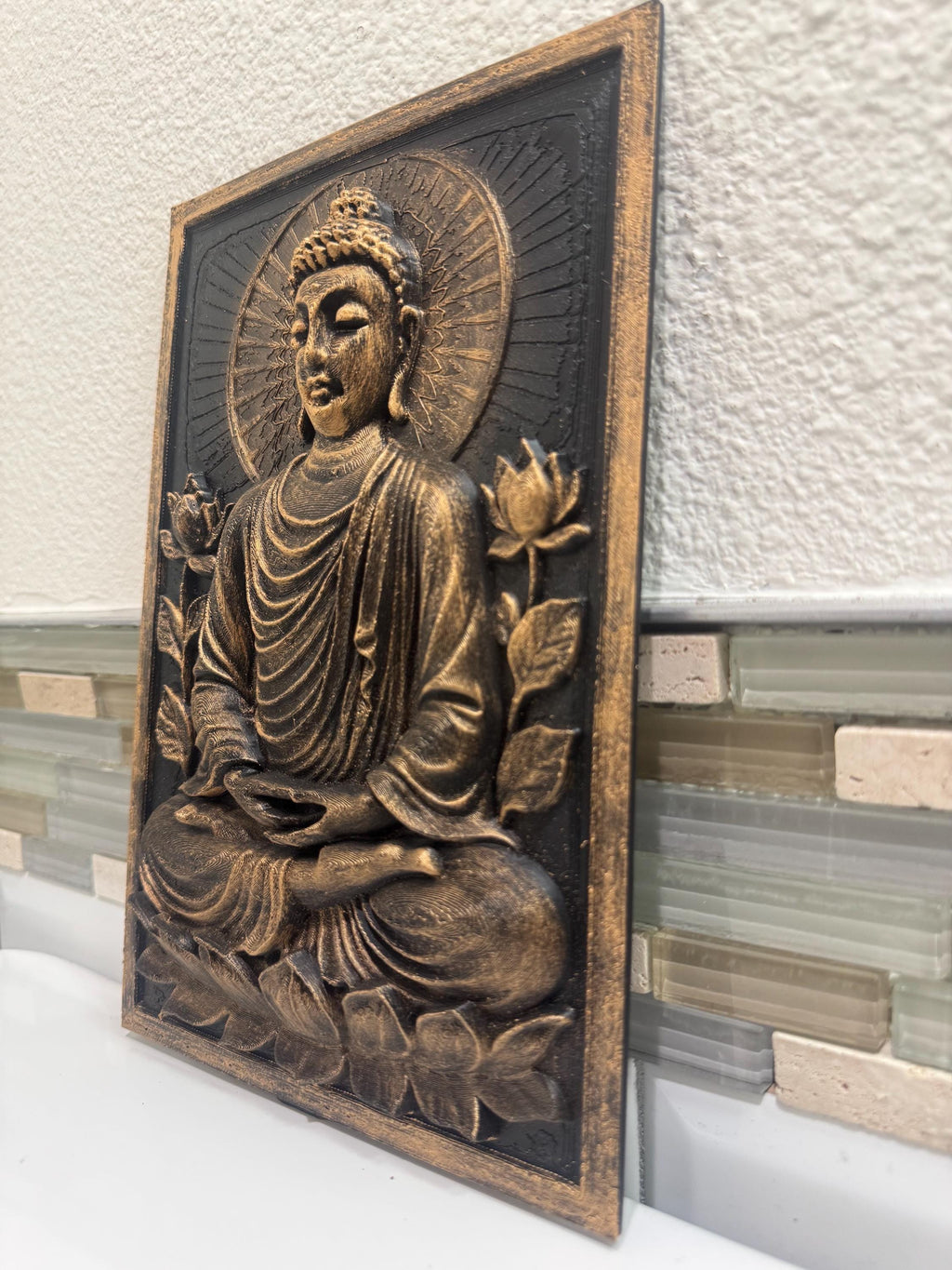 Meditating Buddha Wall Plaque: Antique Gold Zen Decor