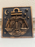 Libra Zodiac Wall Plaque: Antique Gold Scales of Justice Relief Sculpture