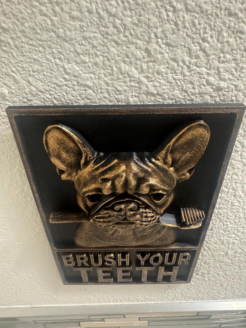French Bulldog "Brush Your Teeth" 3D Wall Plaque - Dog Bathroom Decor