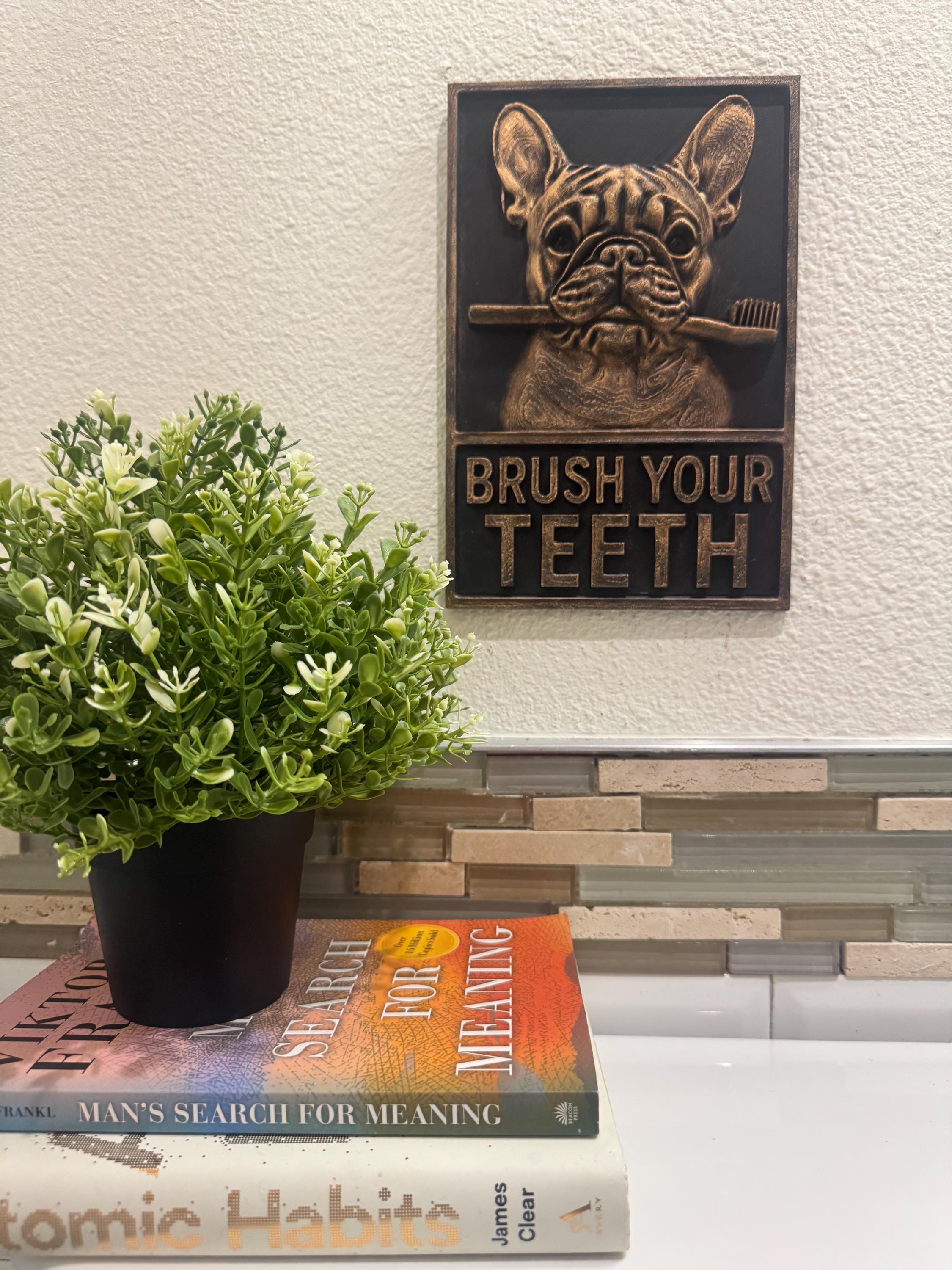 French Bulldog "Brush Your Teeth" 3D Wall Plaque - Dog Bathroom Decor