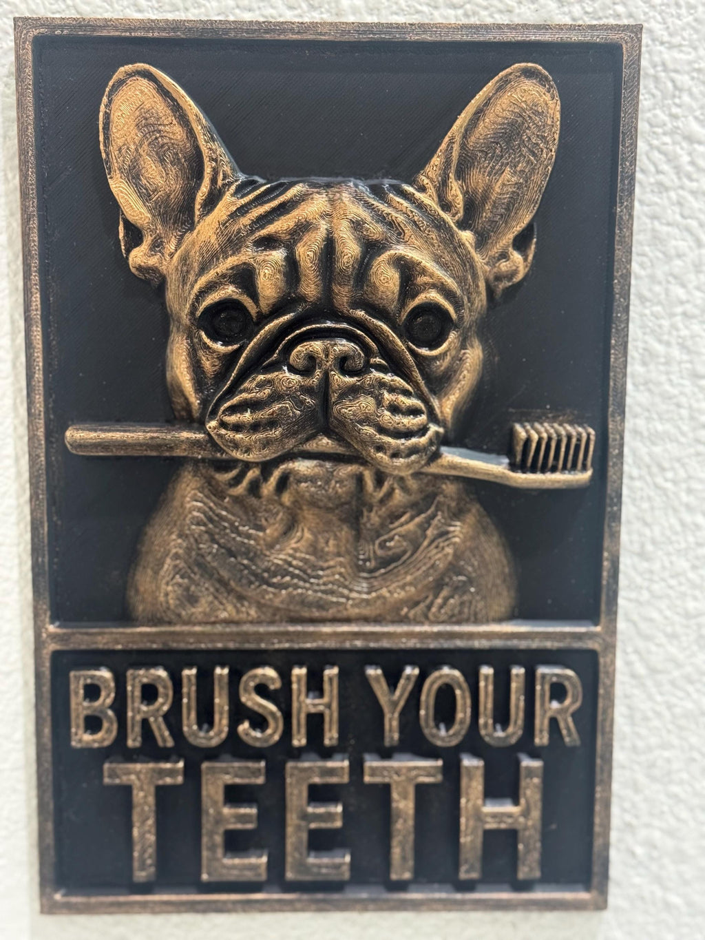 French Bulldog "Brush Your Teeth" 3D Wall Plaque - Dog Bathroom Decor