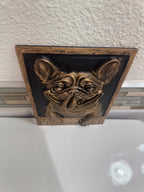 Top-down view of the Frenchie plaque showing ears and wrinkles