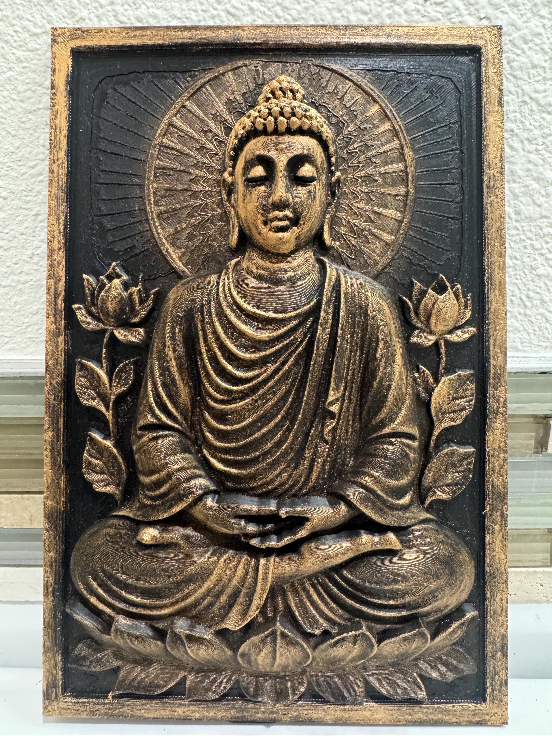 Meditating Buddha Wall Plaque: Antique Gold Zen Decor