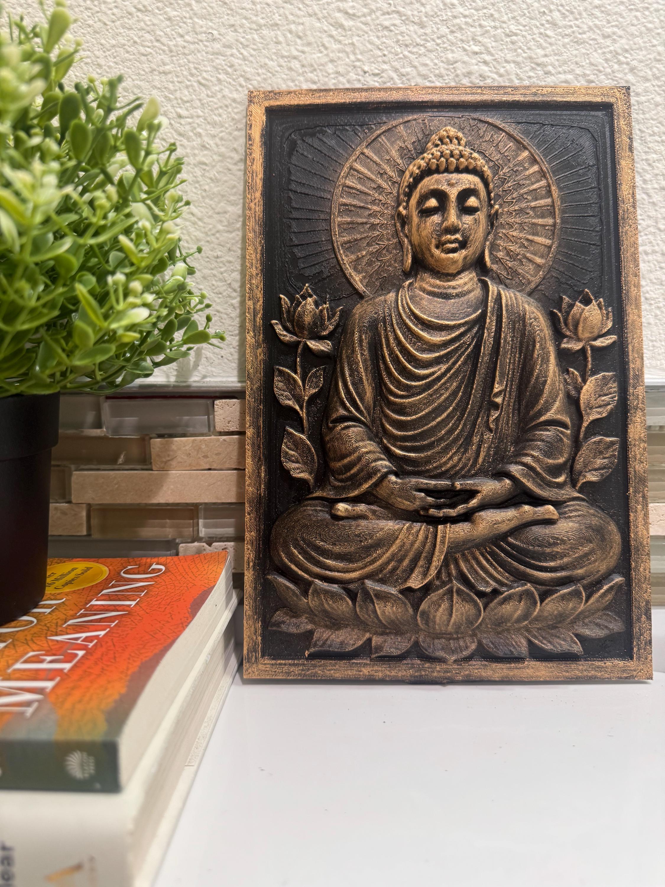 Meditating Buddha Wall Plaque: Antique Gold Zen Decor