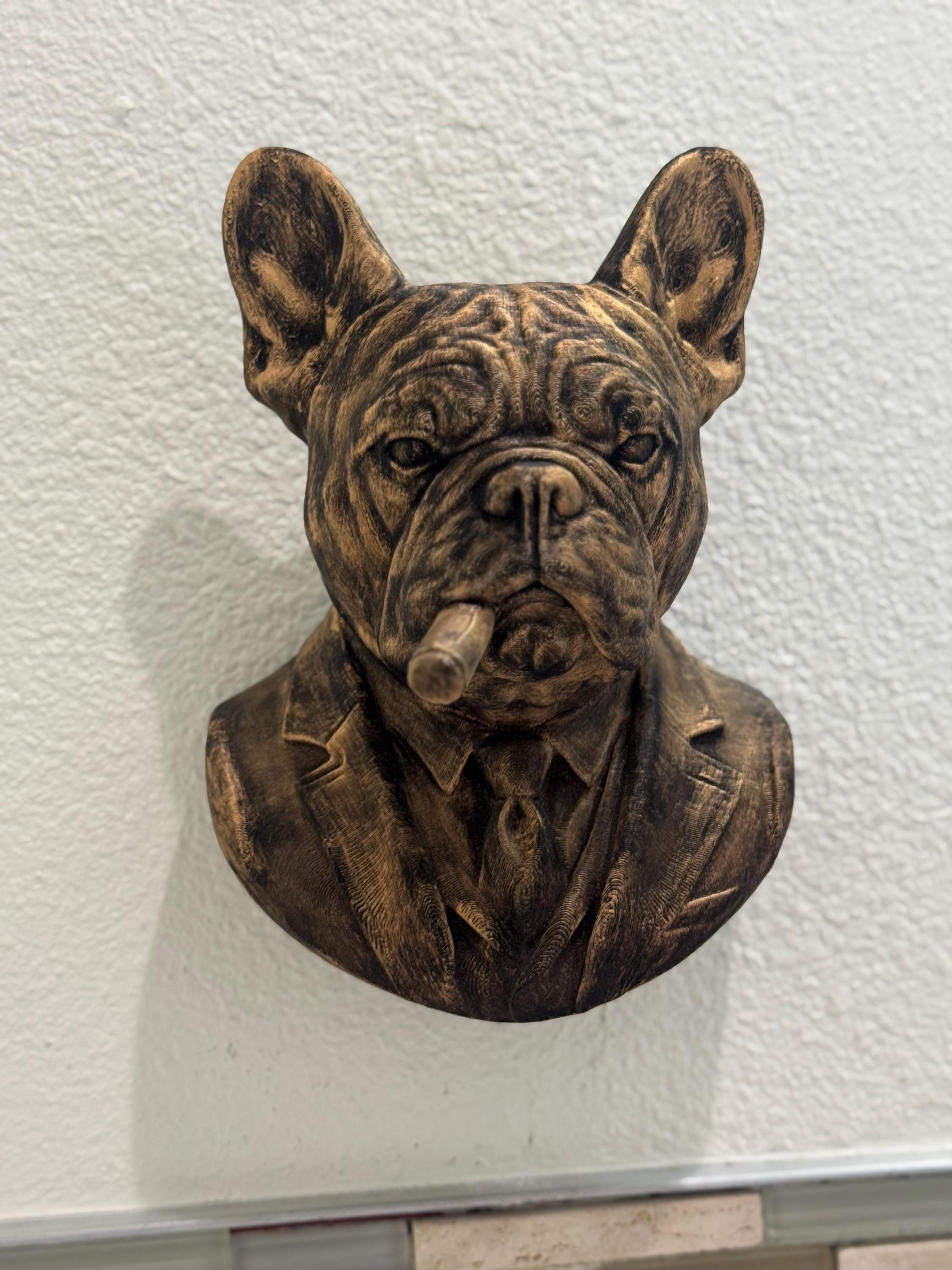 French Bulldog Gentleman Wall Sculpture | Dog in Suit with Cigar | Vintage Style Home Decor | Unique Bulldog Bust Wall Art Gift
