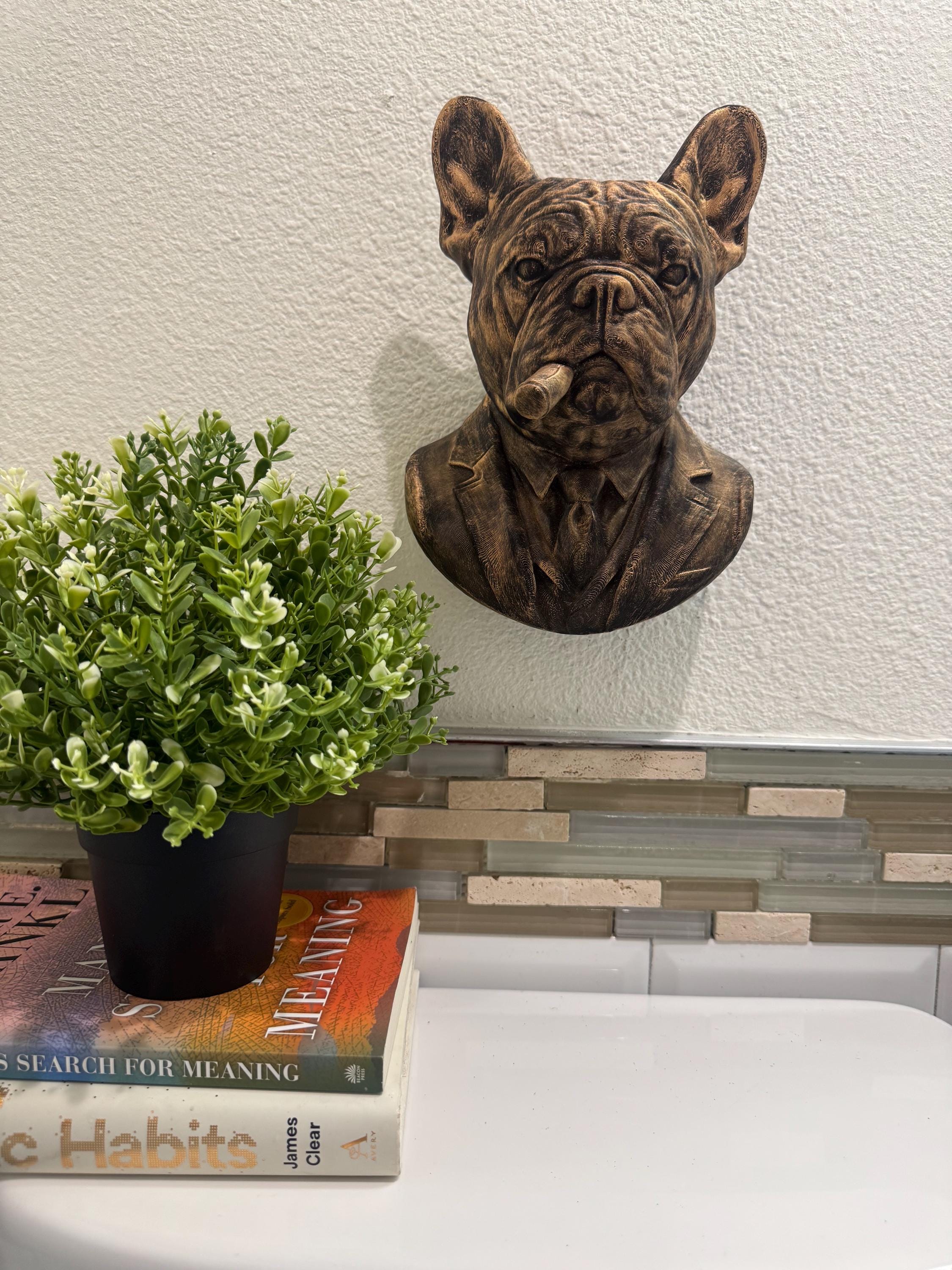 French Bulldog Gentleman Wall Sculpture | Dog in Suit with Cigar | Vintage Style Home Decor | Unique Bulldog Bust Wall Art Gift