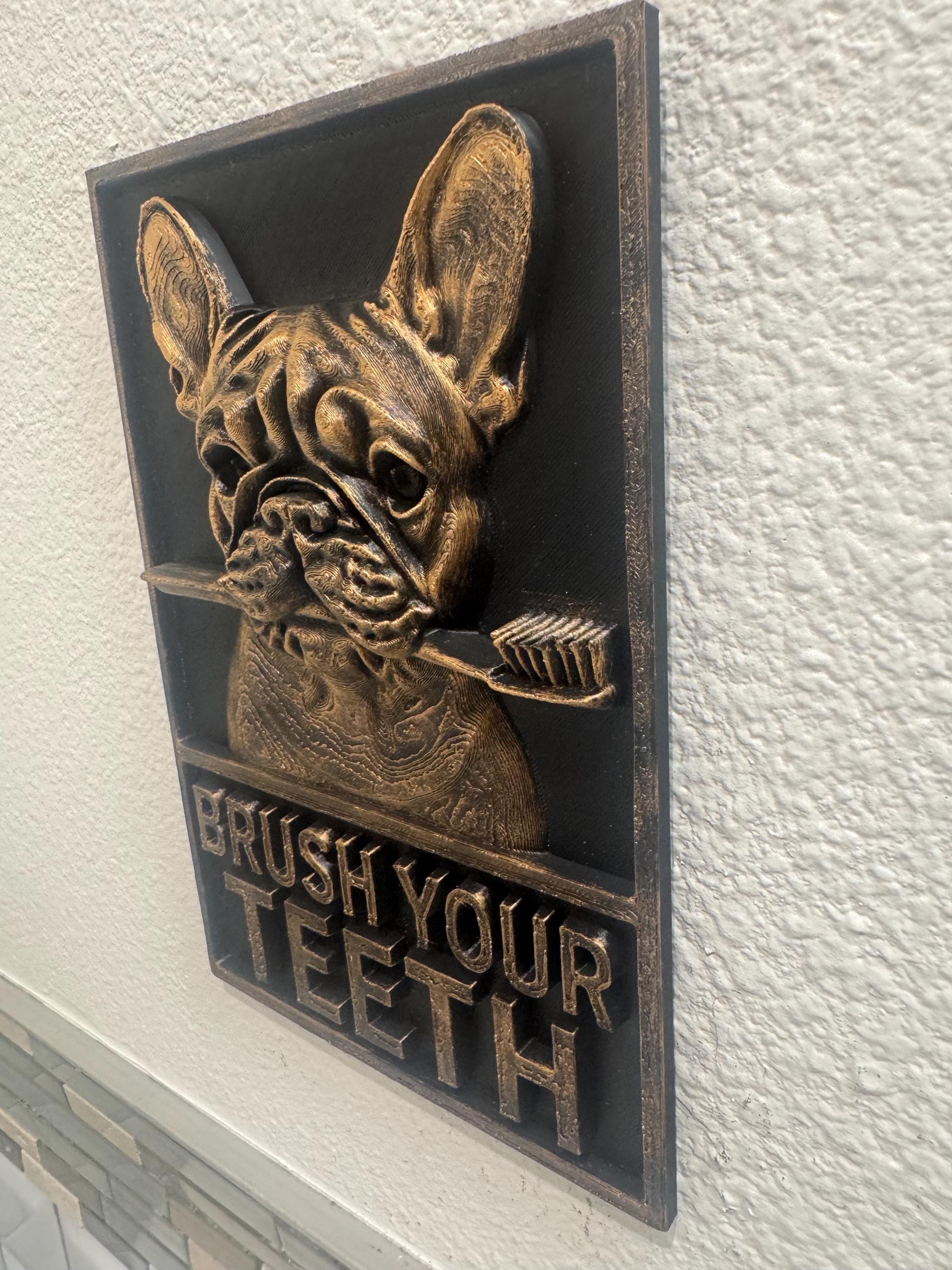 French Bulldog "Brush Your Teeth" 3D Wall Plaque - Dog Bathroom Decor