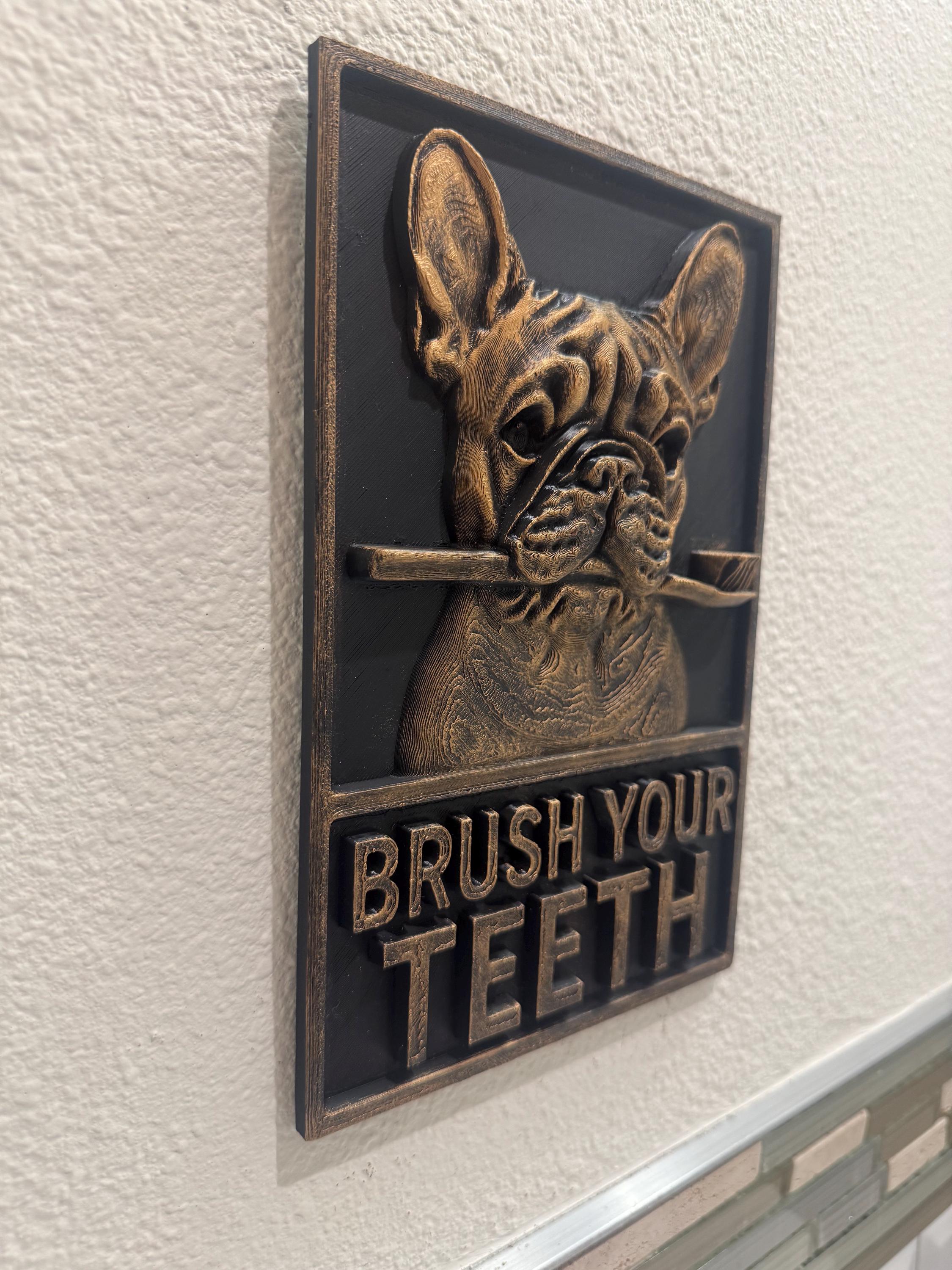 French Bulldog "Brush Your Teeth" 3D Wall Plaque - Dog Bathroom Decor