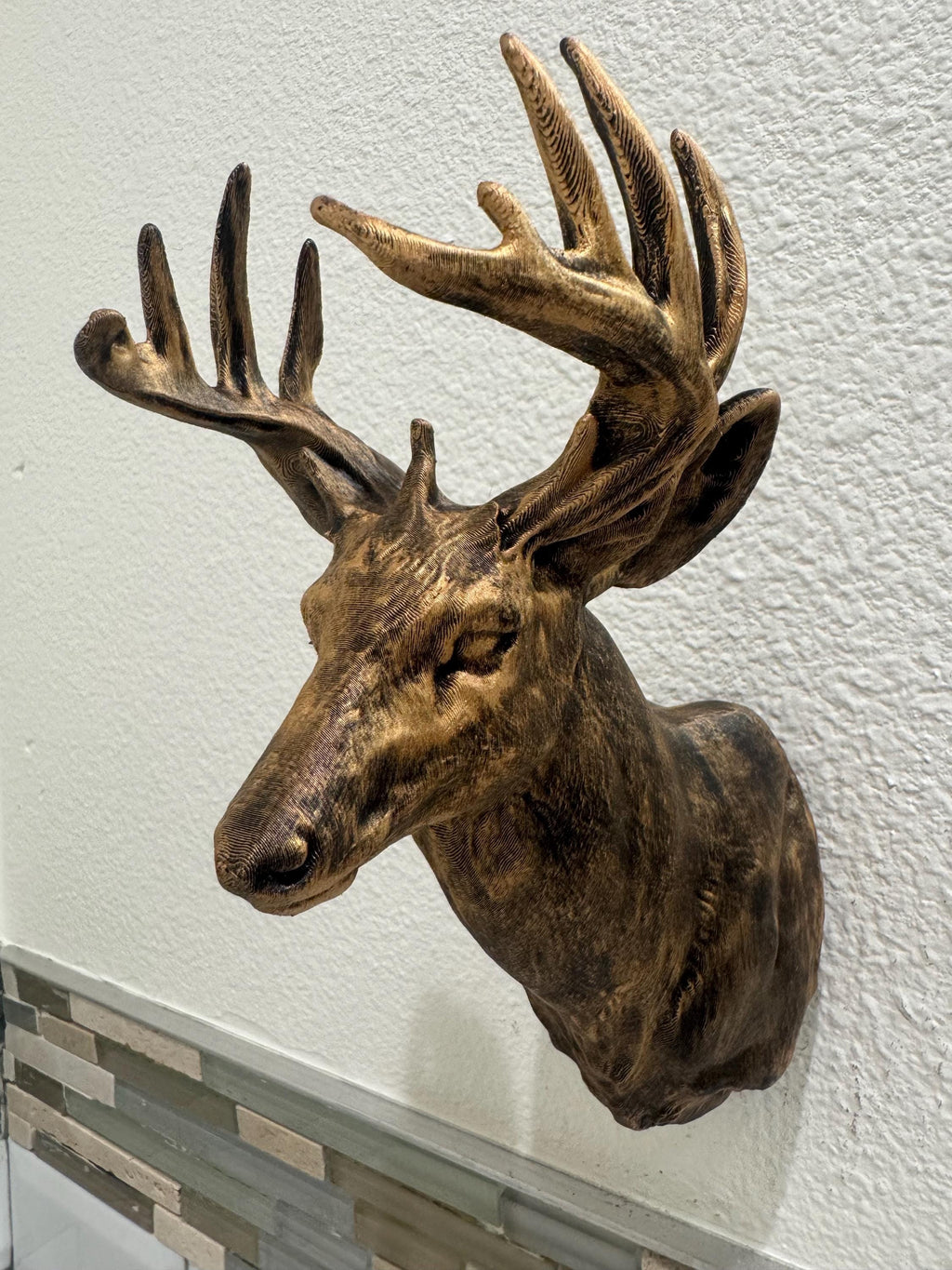 Faux Deer Head Wall Mount: Gold & Bronze Rustic Cabin Decor