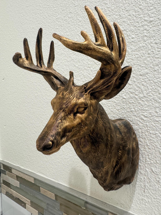 Faux Deer Head Wall Mount: Gold & Bronze Rustic Cabin Decor