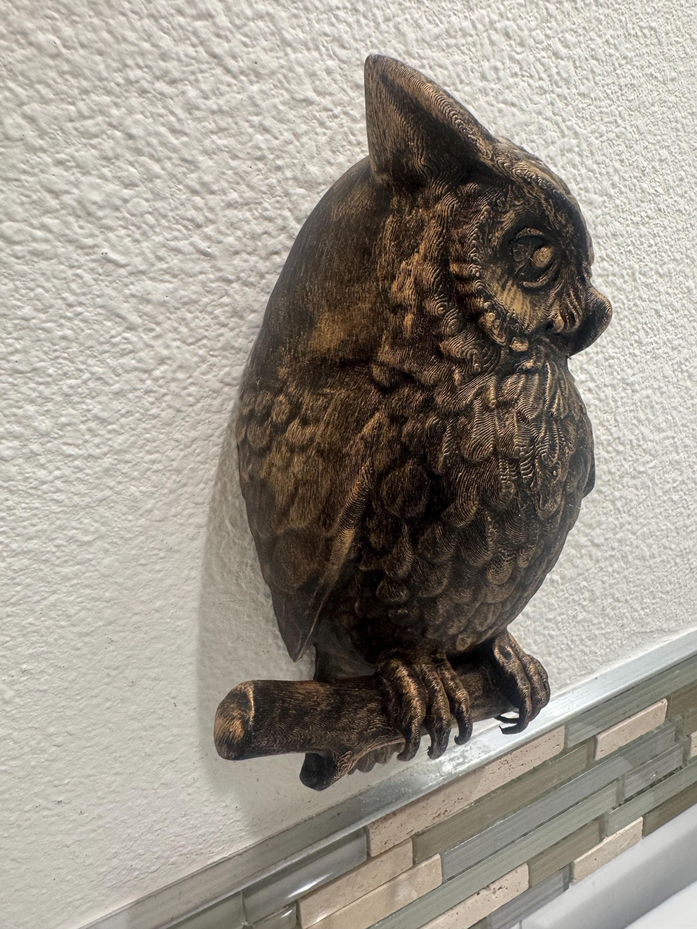 Owl Wall Sculpture – Hand Painted Bird on Branch | Rustic Wildlife Wall Art | Owl Decor Gift for Home or Office | Owl Wall Sculpture