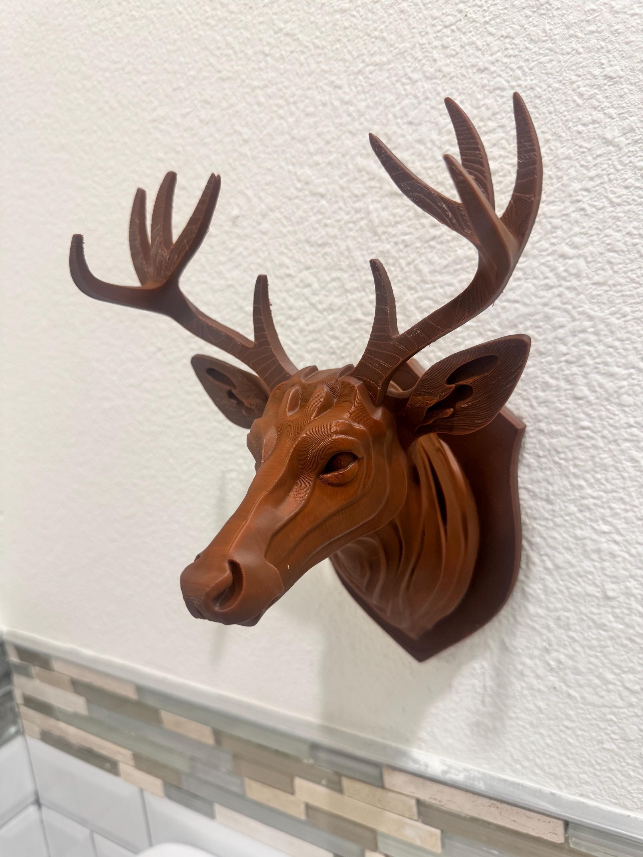 Dark Brown Deer Wall Sculpture | Modern Rustic Deer Head Wall Mount | Faux Taxidermy Buck Decor | Cabin, Lodge, or Nature Home Gift