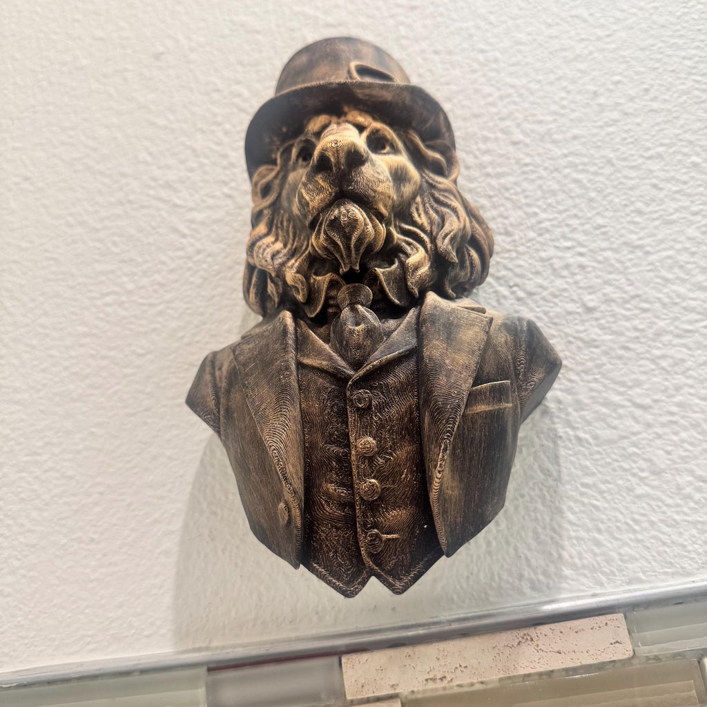 Hand Painted Steampunk Lion Wall Sculpture | Victorian Style Lion in Suit | Hand Painted Animal Bust | Unique Rustic Home Decor Gift