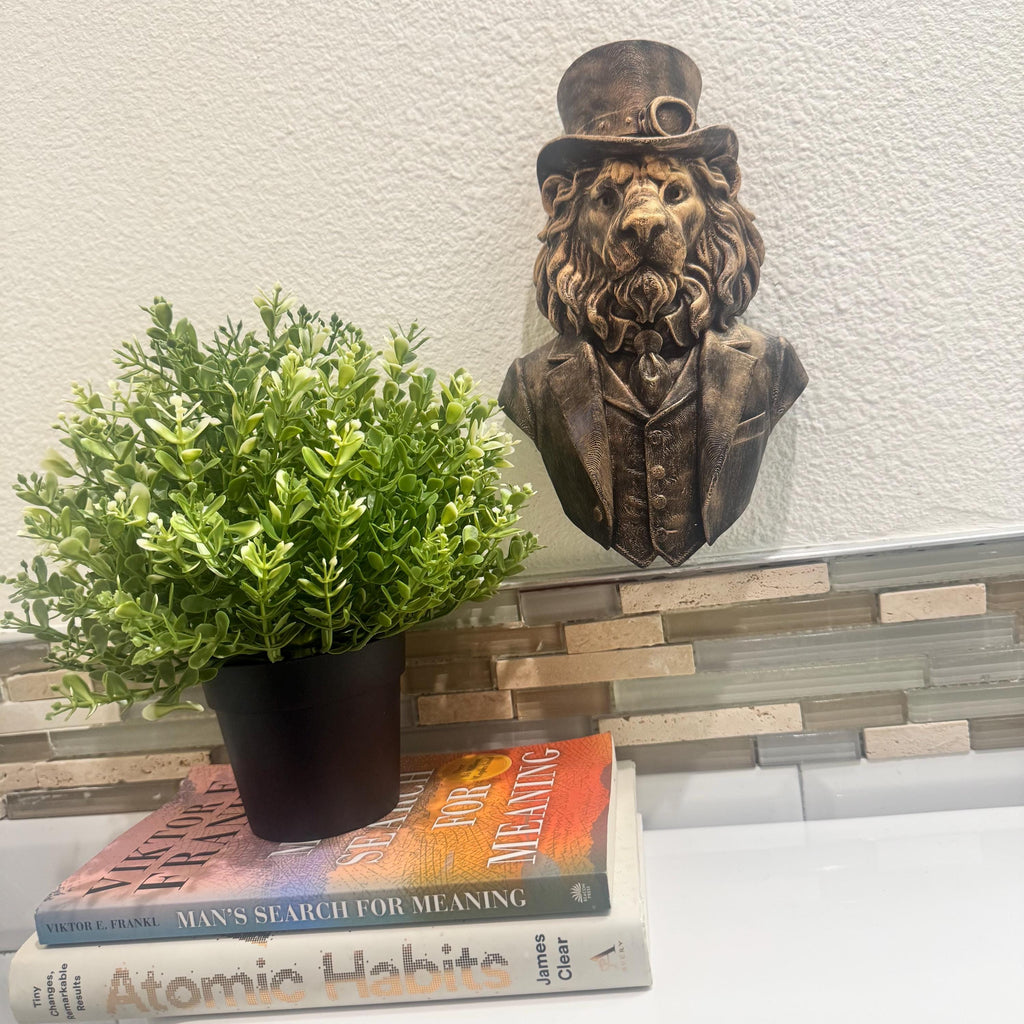 Hand Painted Steampunk Lion Wall Sculpture | Victorian Style Lion in Suit | Hand Painted Animal Bust | Unique Rustic Home Decor Gift