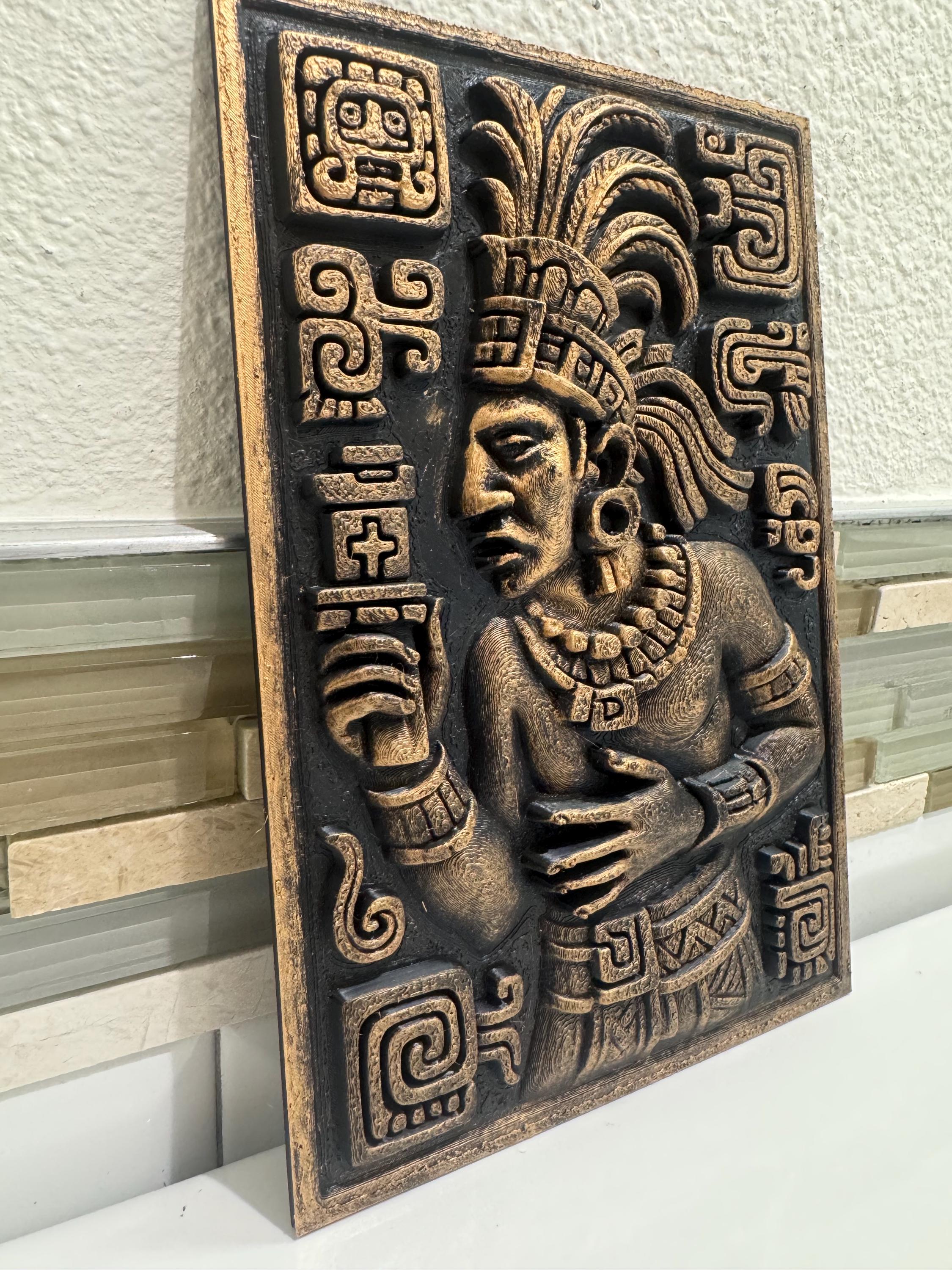 Aztec Warrior Wall Sculpture | Gold and Black Relief Mask | Mesoamerican Wall Art | Ancient Warrior Plaque | Man Cave Gift for Him
