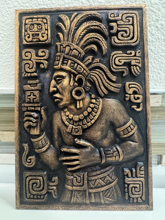 Aztec Warrior Wall Sculpture | Gold and Black Relief Mask | Mesoamerican Wall Art | Ancient Warrior Plaque | Man Cave Gift for Him
