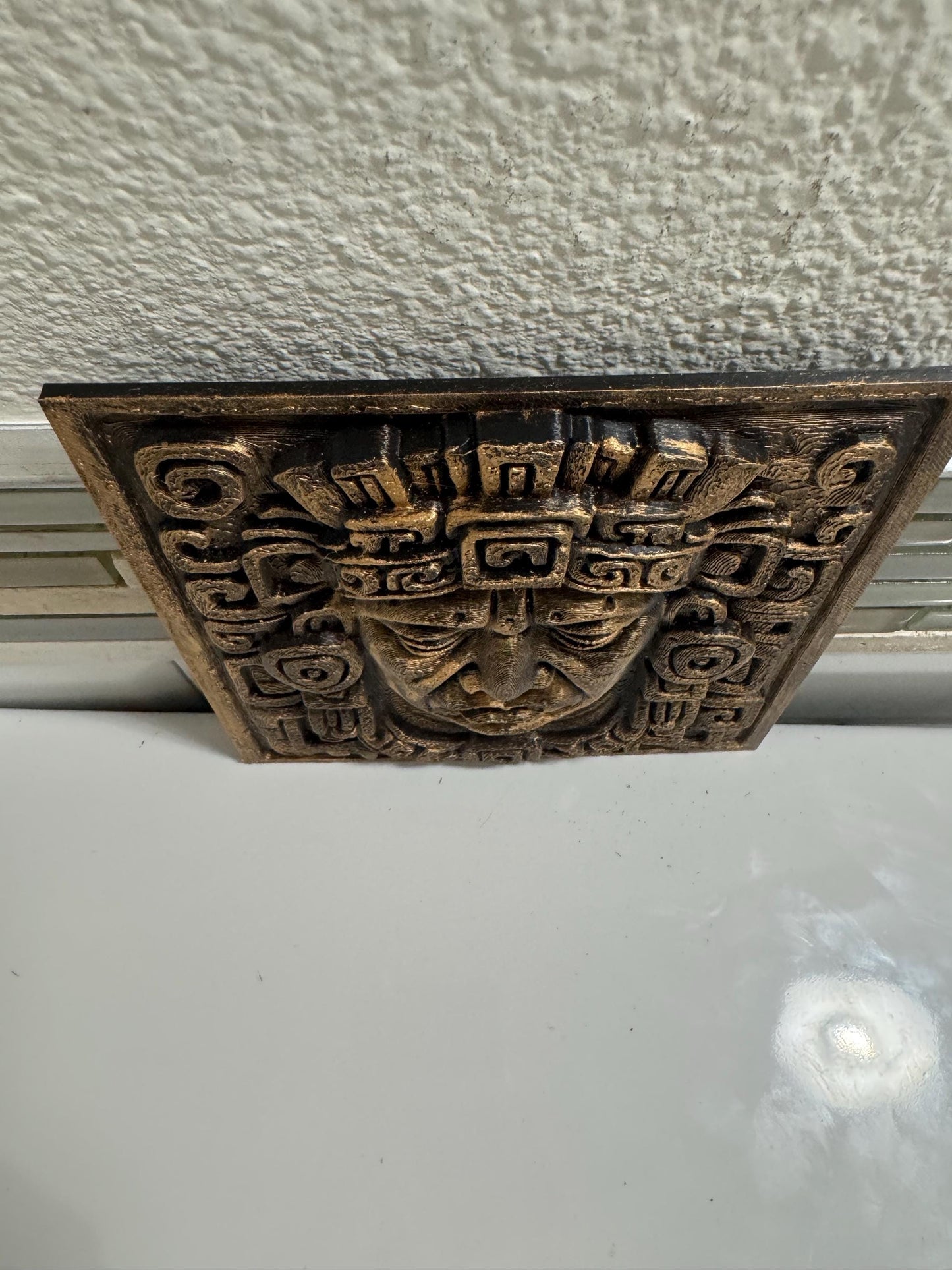 Aztec Warrior Wall Art: Bronze Stone Look, Tribal Decor (6x6 inches)