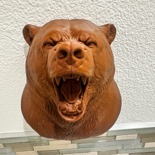 Bear Head Wall Sculpture | Grizzly Faux Taxidermy Mount | Rustic Cabin Lodge Decor | Wildlife Animal Wall Art | Man Cave Gift for Him