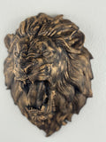 Roaring Lion Head Wall Sculpture: Antique Gold Jungle Decor (8.5")