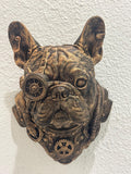 Steampunk French Bulldog Wall Sculpture – Bronze Gear Dog Head Art, Industrial Decor, Retro Futuristic Dog Wall Mount Gift for Dog Lovers