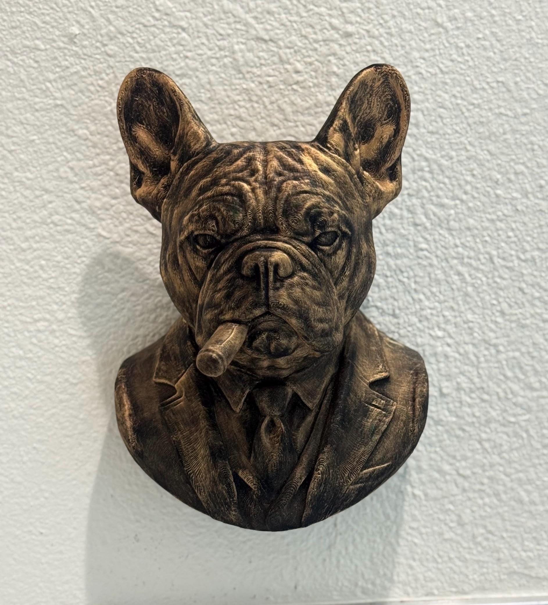 French Bulldog Gentleman Wall Sculpture | Dog in Suit with Cigar | Vintage Style Home Decor | Unique Bulldog Bust Wall Art Gift