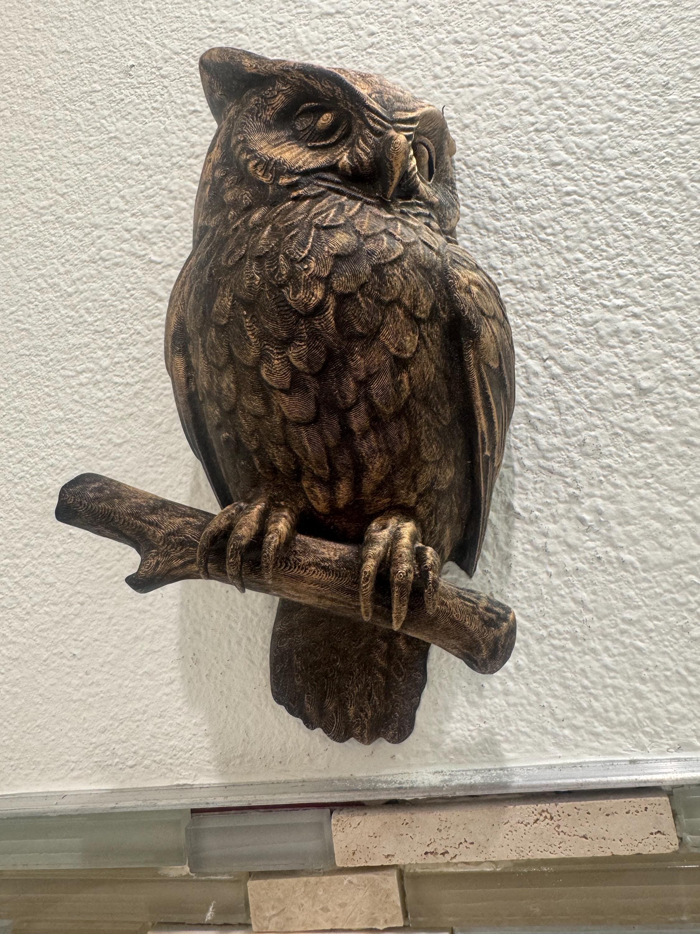 Owl Wall Sculpture – Hand Painted Bird on Branch | Rustic Wildlife Wall Art | Owl Decor Gift for Home or Office | Owl Wall Sculpture