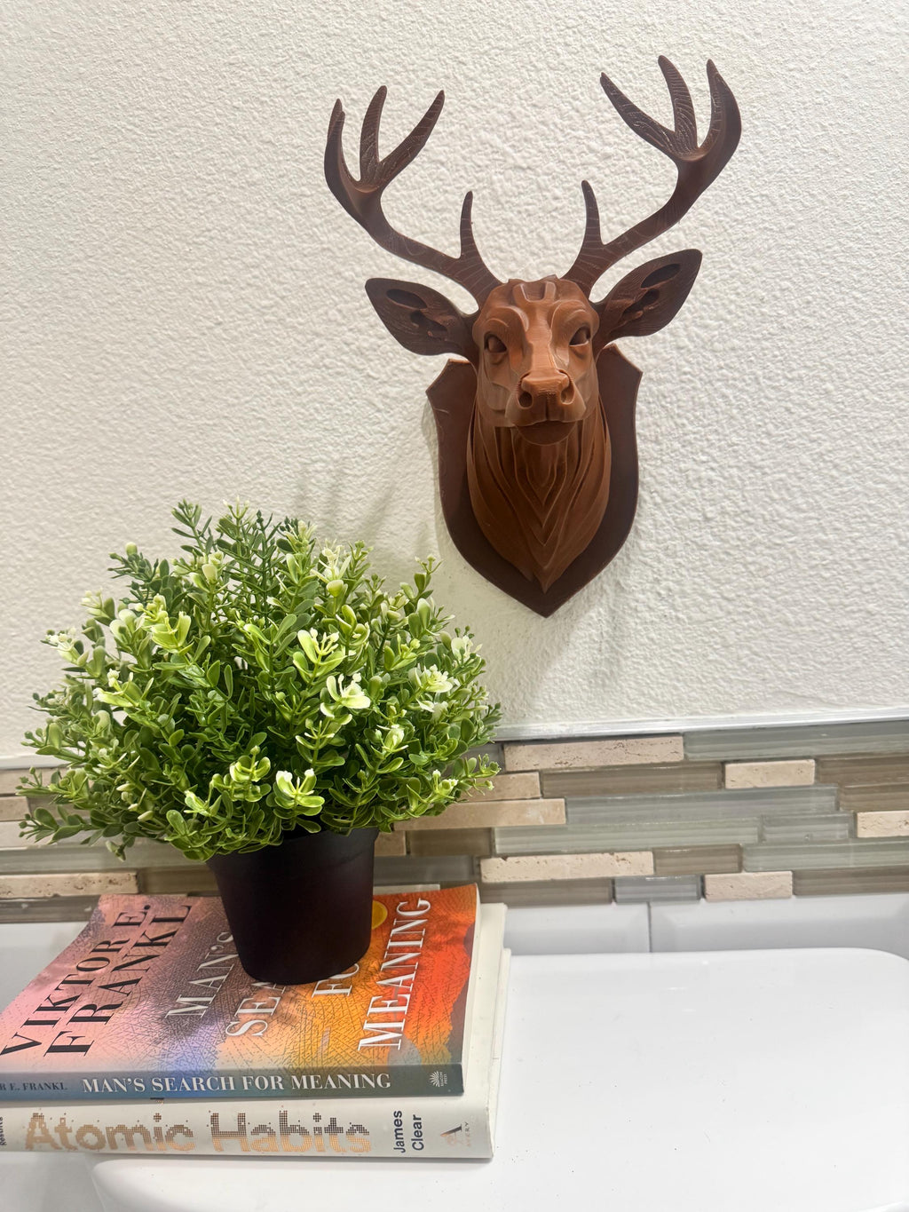 Dark Brown Deer Wall Sculpture | Modern Rustic Deer Head Wall Mount | Faux Taxidermy Buck Decor | Cabin, Lodge, or Nature Home Gift
