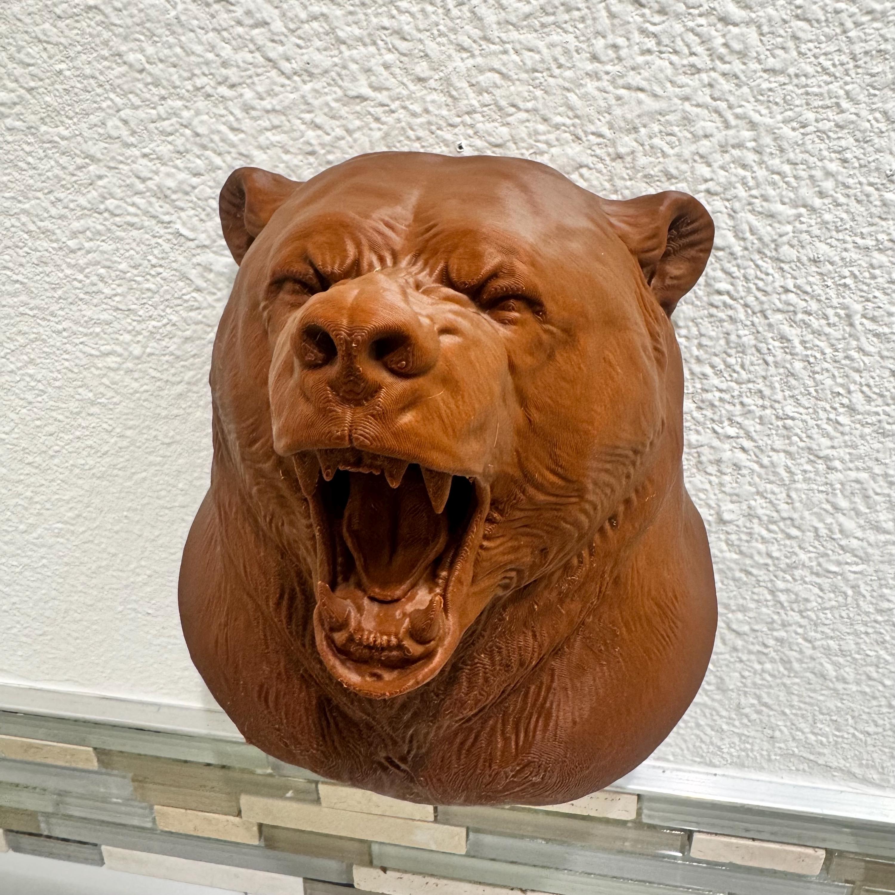 Bear Head Wall Sculpture | Grizzly Faux Taxidermy Mount | Rustic Cabin Lodge Decor | Wildlife Animal Wall Art | Man Cave Gift for Him