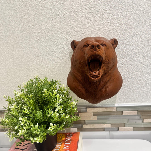Bear Head Wall Sculpture | Grizzly Faux Taxidermy Mount | Rustic Cabin Lodge Decor | Wildlife Animal Wall Art | Man Cave Gift for Him