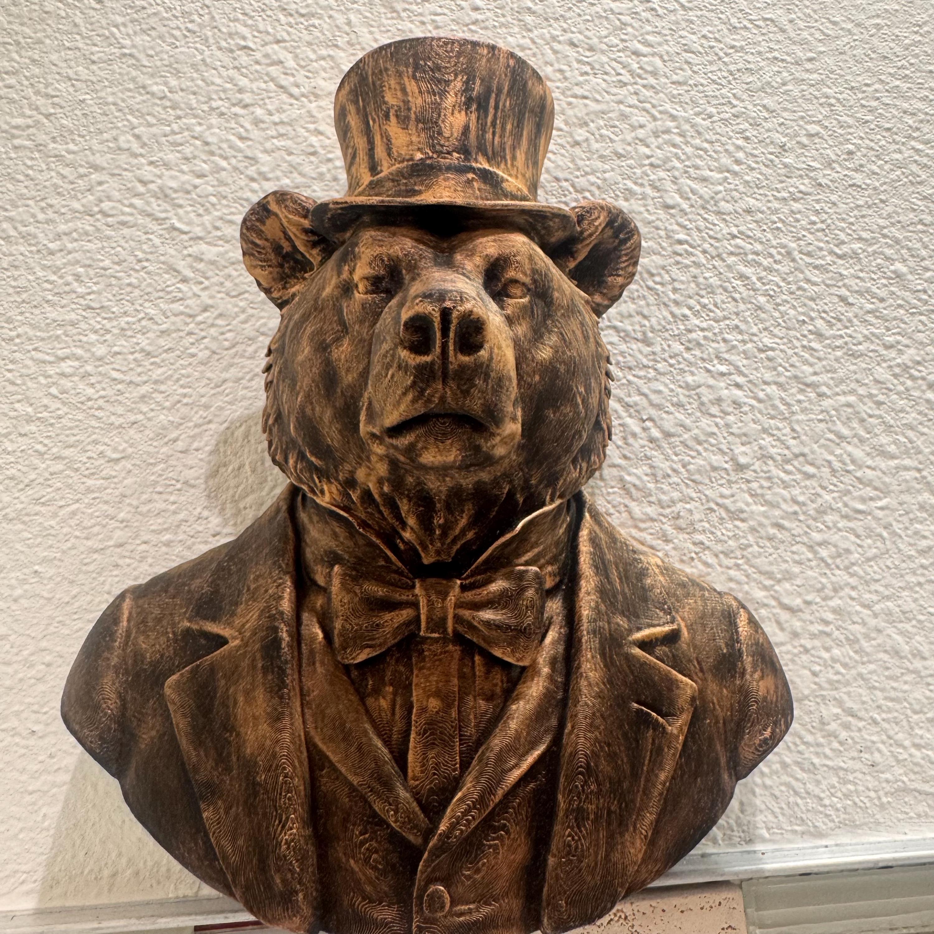 Hand Painted Bear Head Wall Sculpture | Animal Bust Decor | Rustic Lodge Wall Art | Gentleman Bear with Top Hat | Bear With Suit and Tie