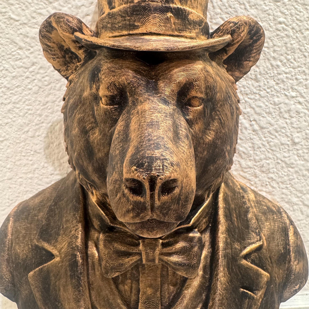 Hand Painted Bear Head Wall Sculpture | Animal Bust Decor | Rustic Lodge Wall Art | Gentleman Bear with Top Hat | Bear With Suit and Tie