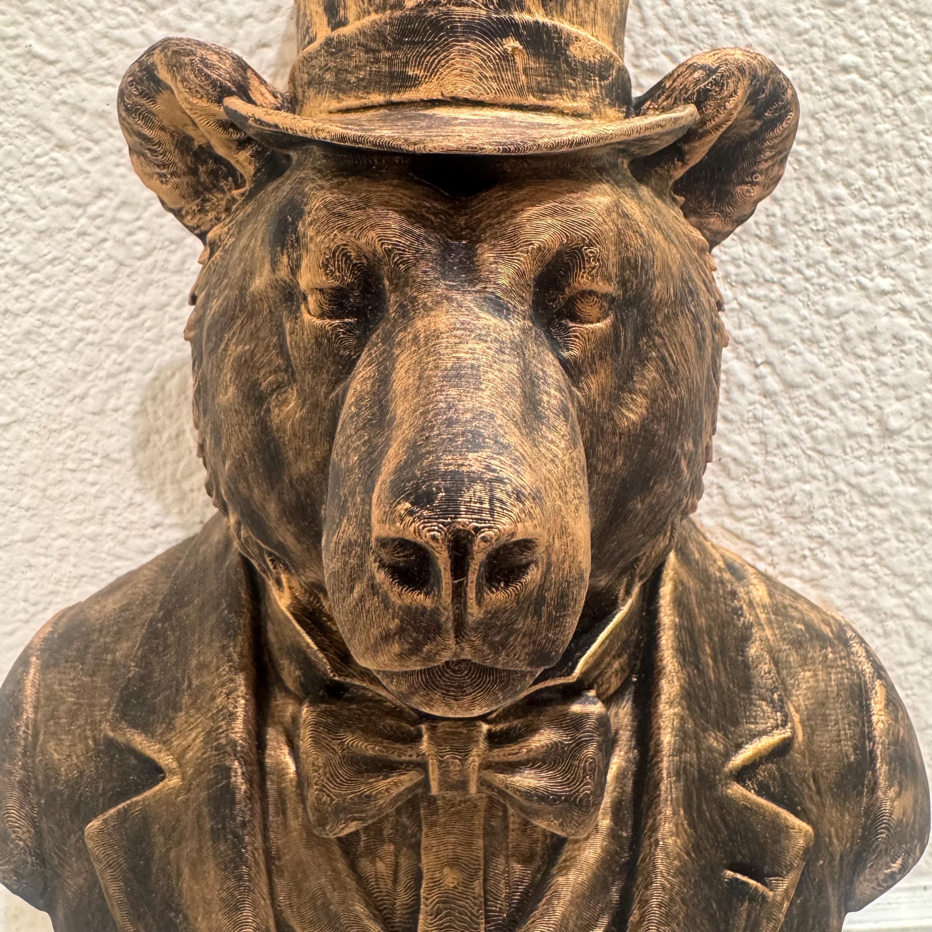 Hand Painted Bear Head Wall Sculpture | Animal Bust Decor | Rustic Lodge Wall Art | Gentleman Bear with Top Hat | Bear With Suit and Tie