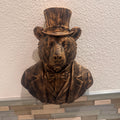 Hand Painted Bear Head Wall Sculpture | Animal Bust Decor | Rustic Lodge Wall Art | Gentleman Bear with Top Hat | Bear With Suit and Tie