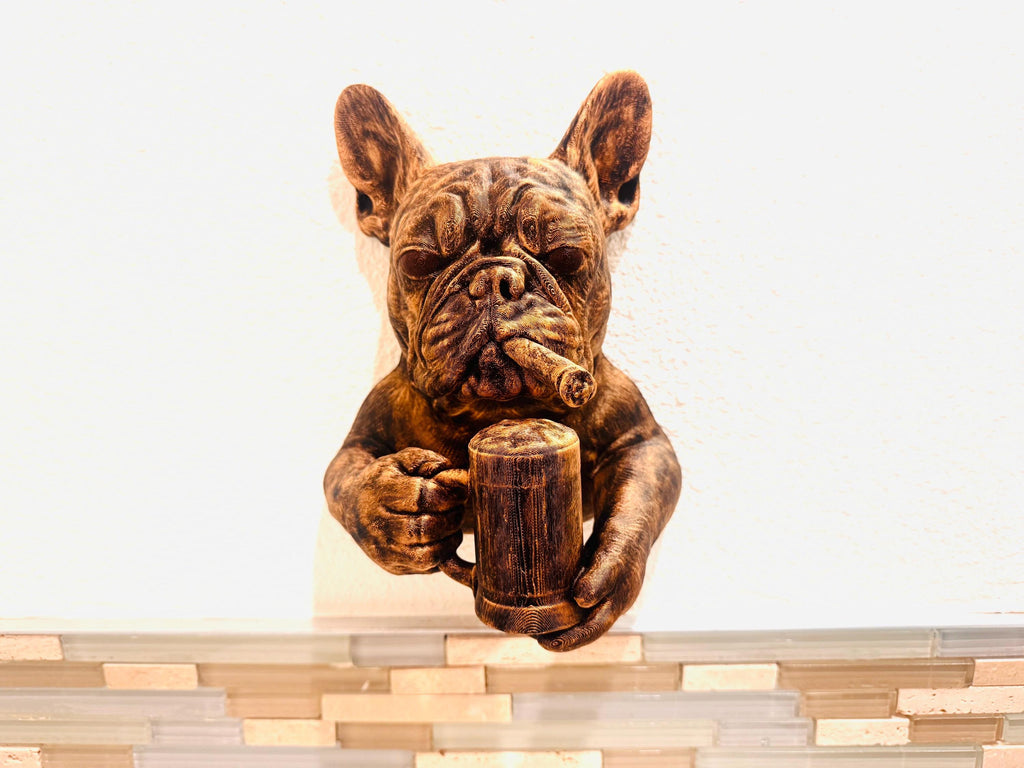 French Bulldog Wall Sculpture | Cigar & Beer Mug Dog Art | Funny Bar Decor | Man Cave Gift | Rustic Bulldog Wall Mount | Pub Wall Art