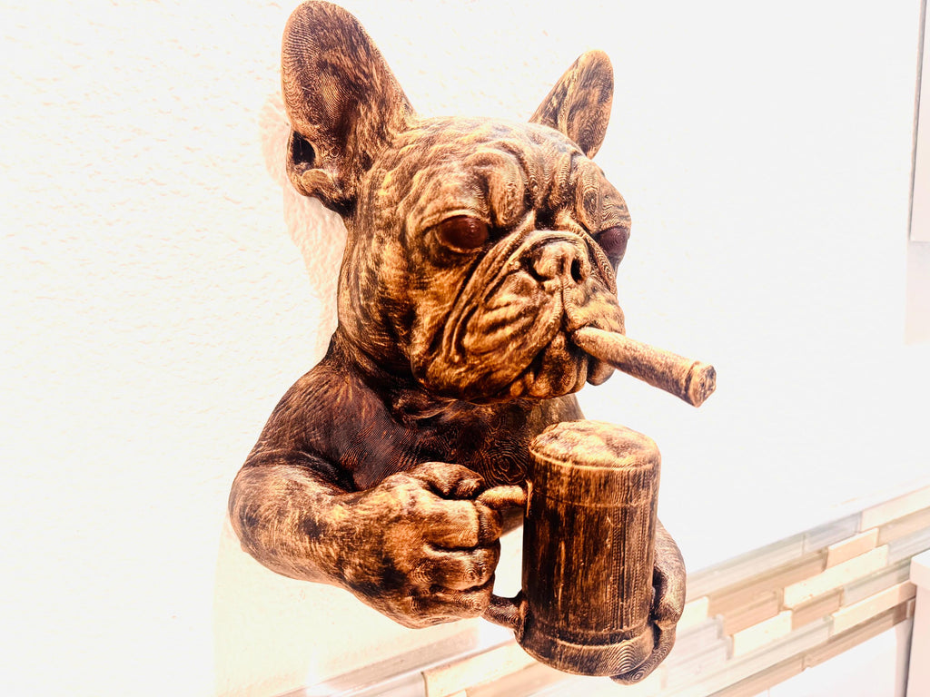 French Bulldog Wall Sculpture | Cigar & Beer Mug Dog Art | Funny Bar Decor | Man Cave Gift | Rustic Bulldog Wall Mount | Pub Wall Art