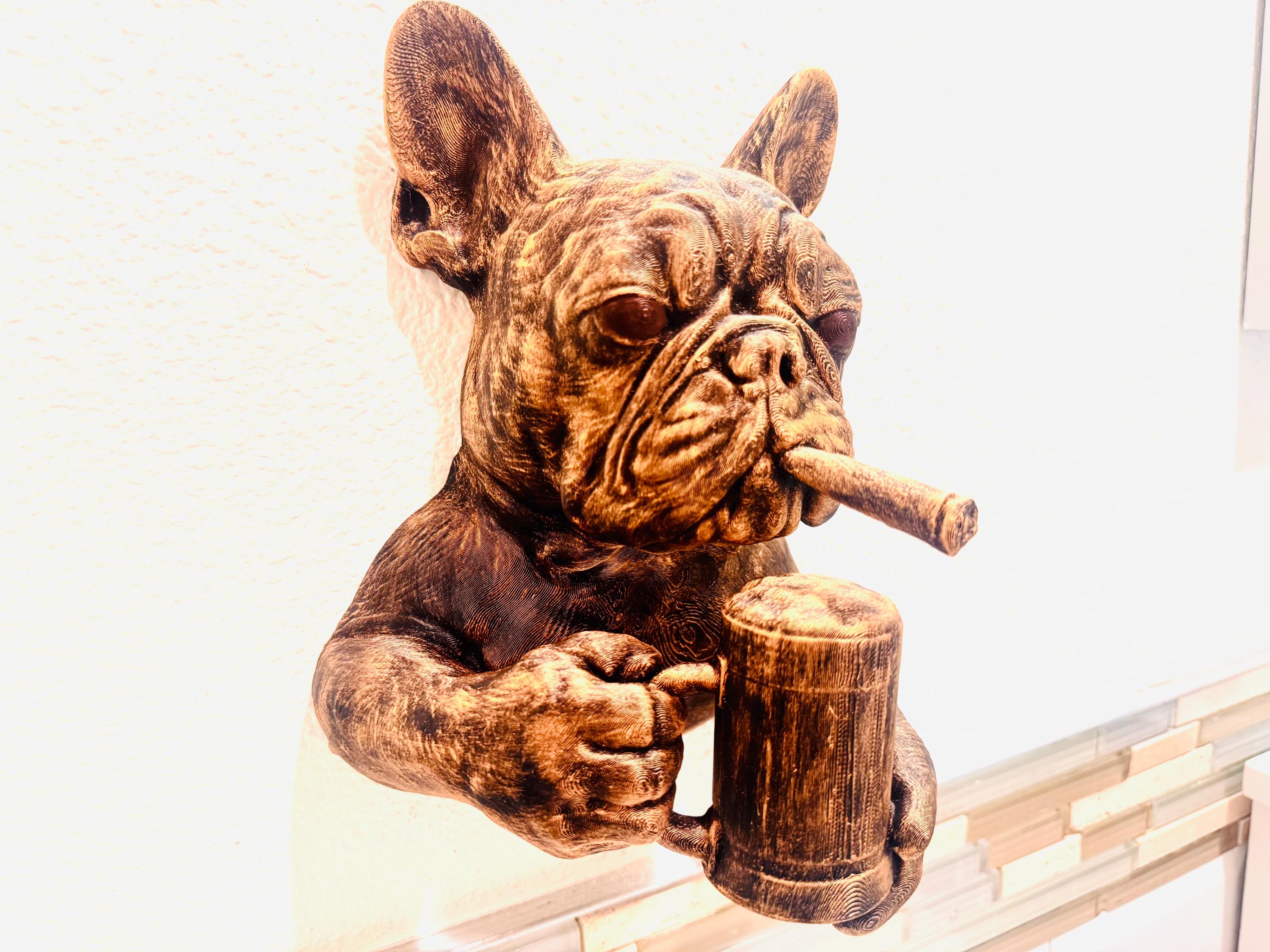 French Bulldog Wall Sculpture | Cigar & Beer Mug Dog Art | Funny Bar Decor | Man Cave Gift | Rustic Bulldog Wall Mount | Pub Wall Art