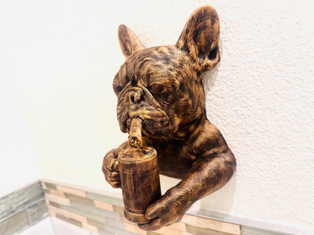 French Bulldog Wall Sculpture | Cigar & Beer Mug Dog Art | Funny Bar Decor | Man Cave Gift | Rustic Bulldog Wall Mount | Pub Wall Art