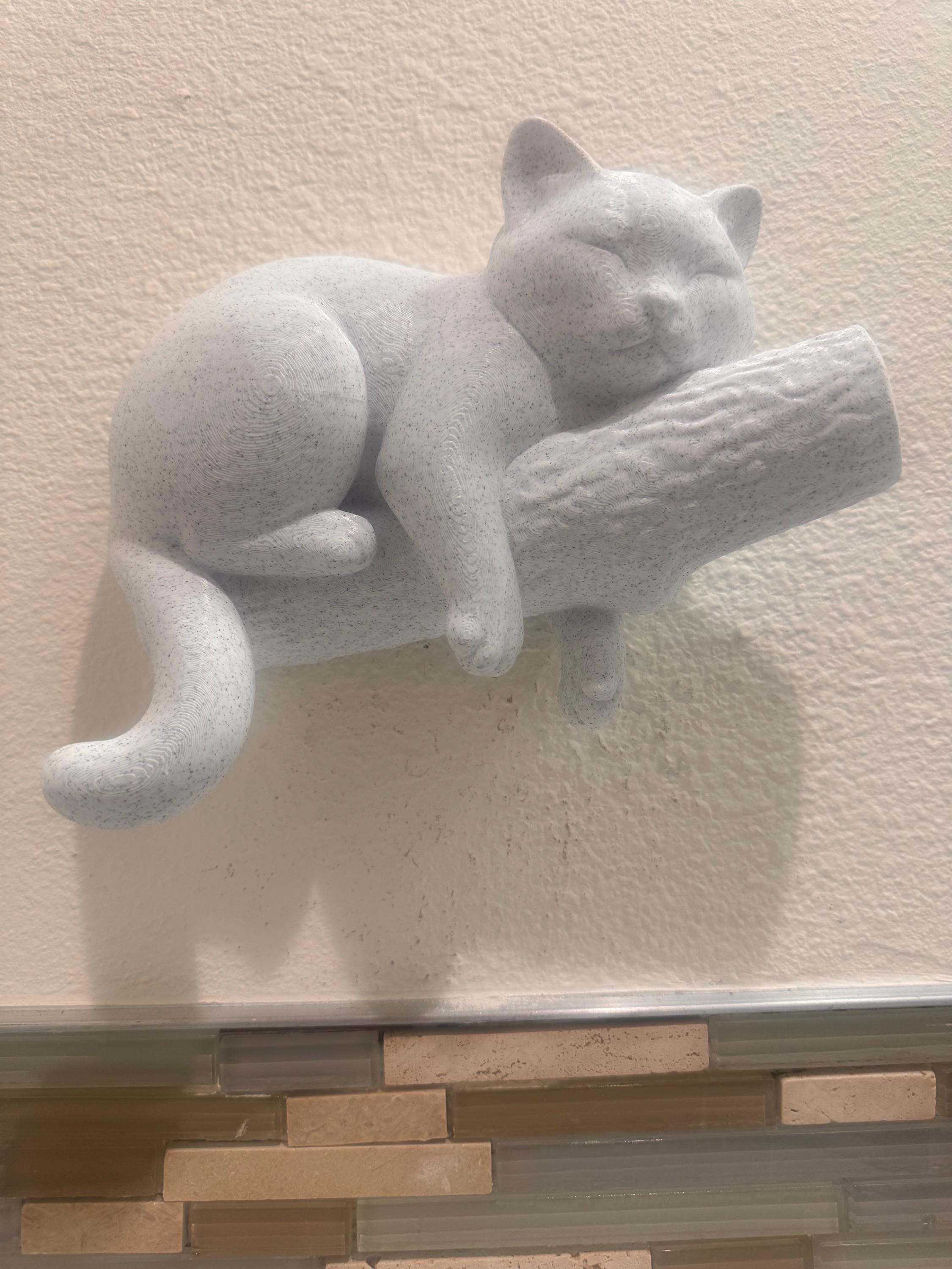 Sleeping Cat Wall Sculpture | Cozy Cat on Branch Home Decor | Cute Animal Lover Gift | Modern Minimalist Cat Wall Art | Feline Room Accent