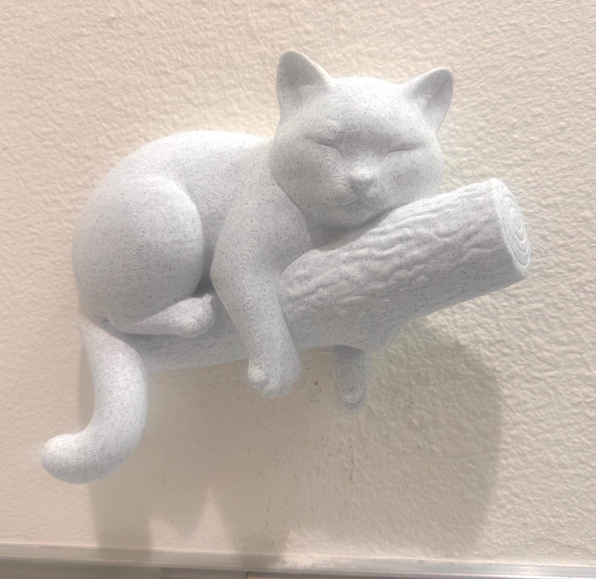 Sleeping Cat Wall Sculpture | Cozy Cat on Branch Home Decor | Cute Animal Lover Gift | Modern Minimalist Cat Wall Art | Feline Room Accent