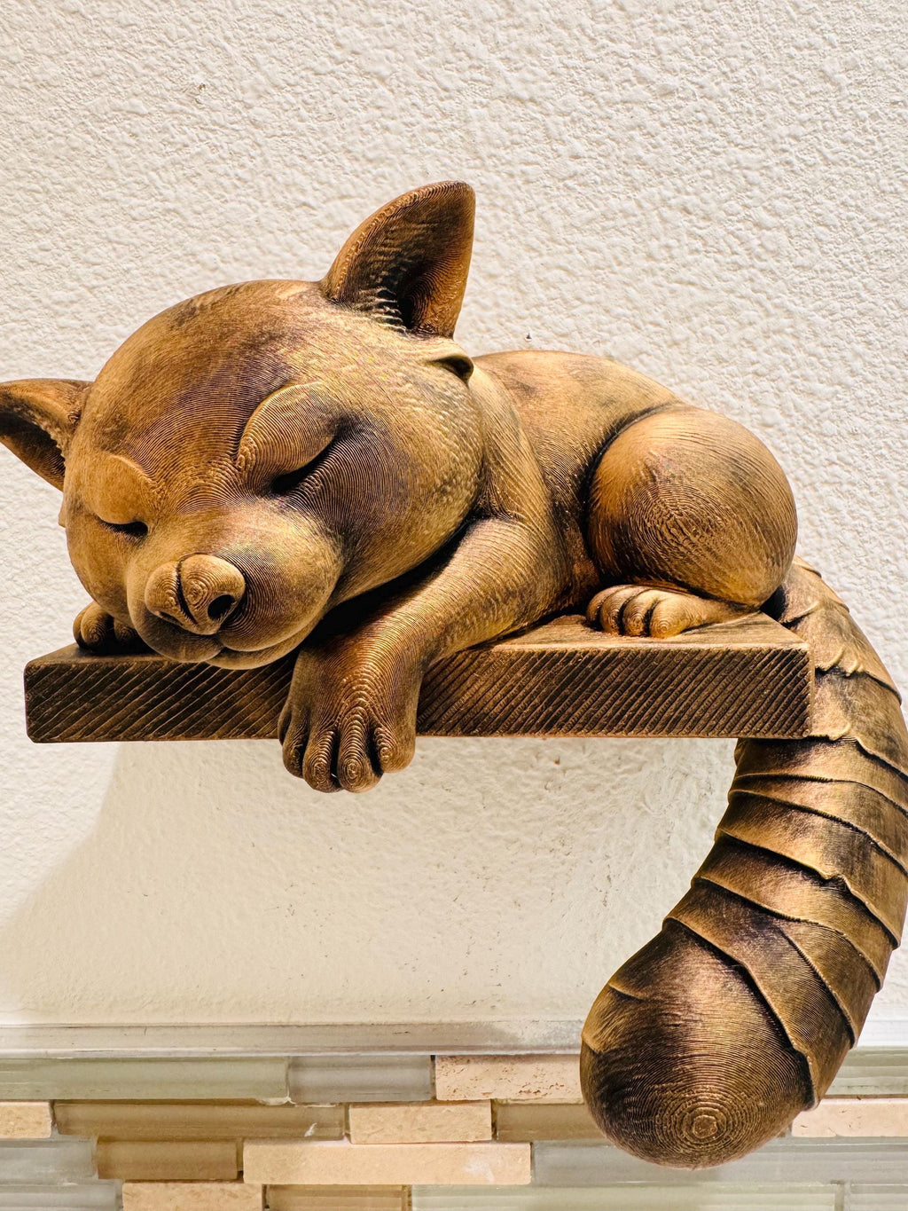 Red Panda Wall Shelf | Sleeping Animal Sculpture | Faux Bronze Floating Display | Exotic Wildlife Decor | Cute Nursery Accent