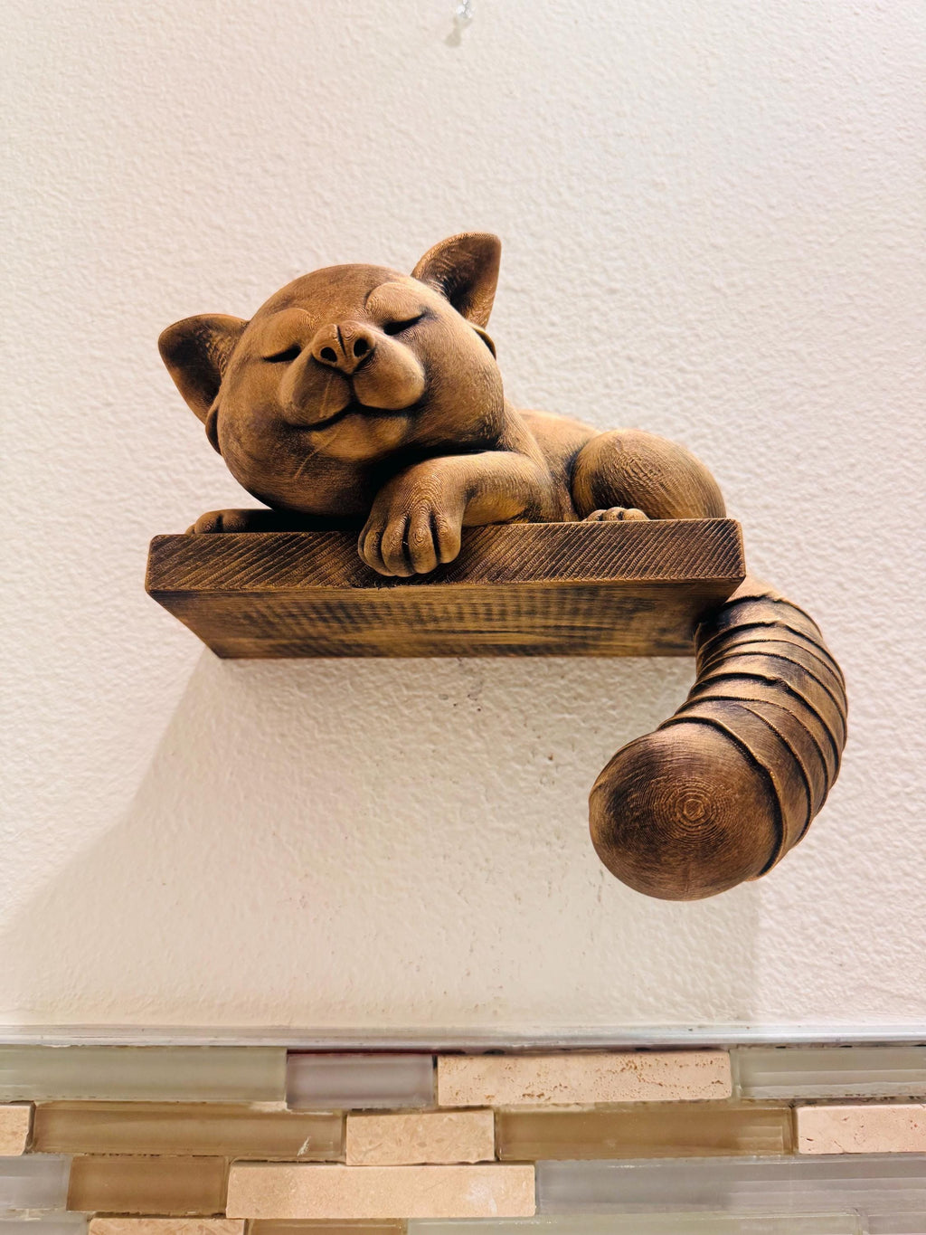 Red Panda Wall Shelf | Sleeping Animal Sculpture | Faux Bronze Floating Display | Exotic Wildlife Decor | Cute Nursery Accent