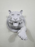 Tiger Wall Mount Sculpture • Fierce Tiger Wall Art with Reaching Paw • Stone Speckle Finish • Animal Decor for Home Office or Gift