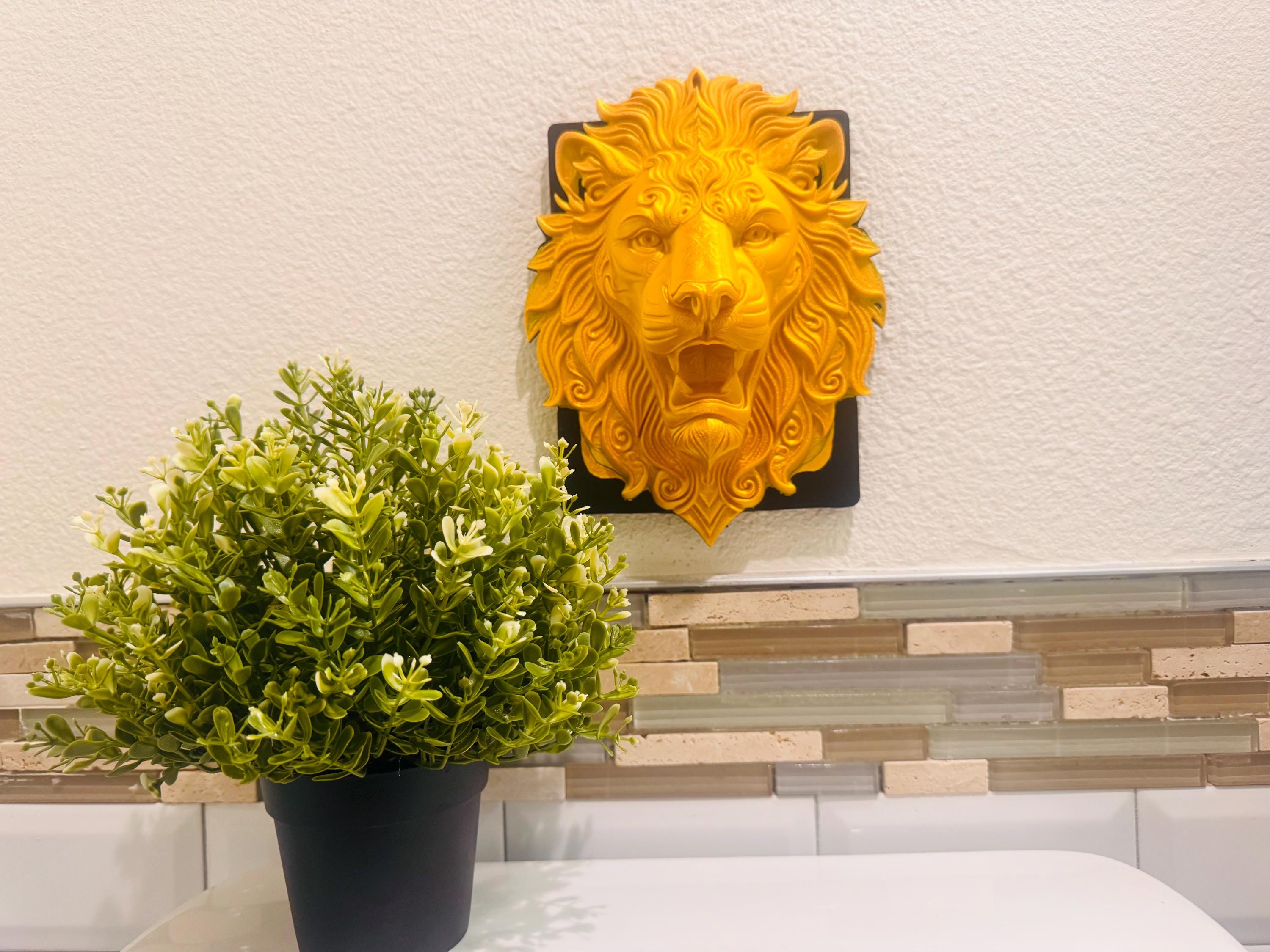 Majestic Golden Lion Head Wall Sculpture | Bold Regal Home Decor | King of the Jungle Statement Piece | Handmade Wall Art
