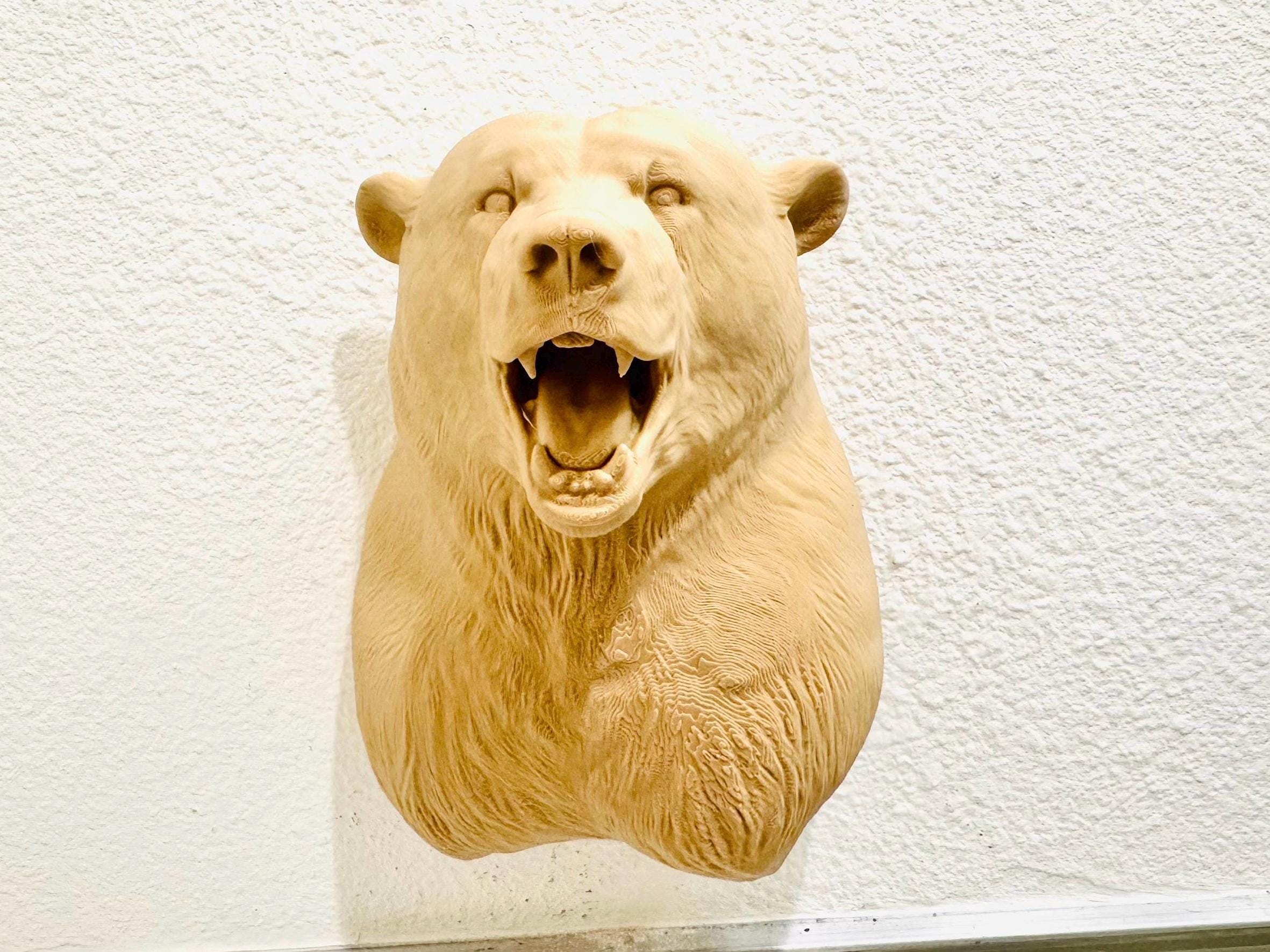 Roaring Bear Wall Sculpture | Brown Rustic Wildlife Wall Art | Cabin Nature Decor | Burly Wood Bear Grizzly Head for Lodge or Home
